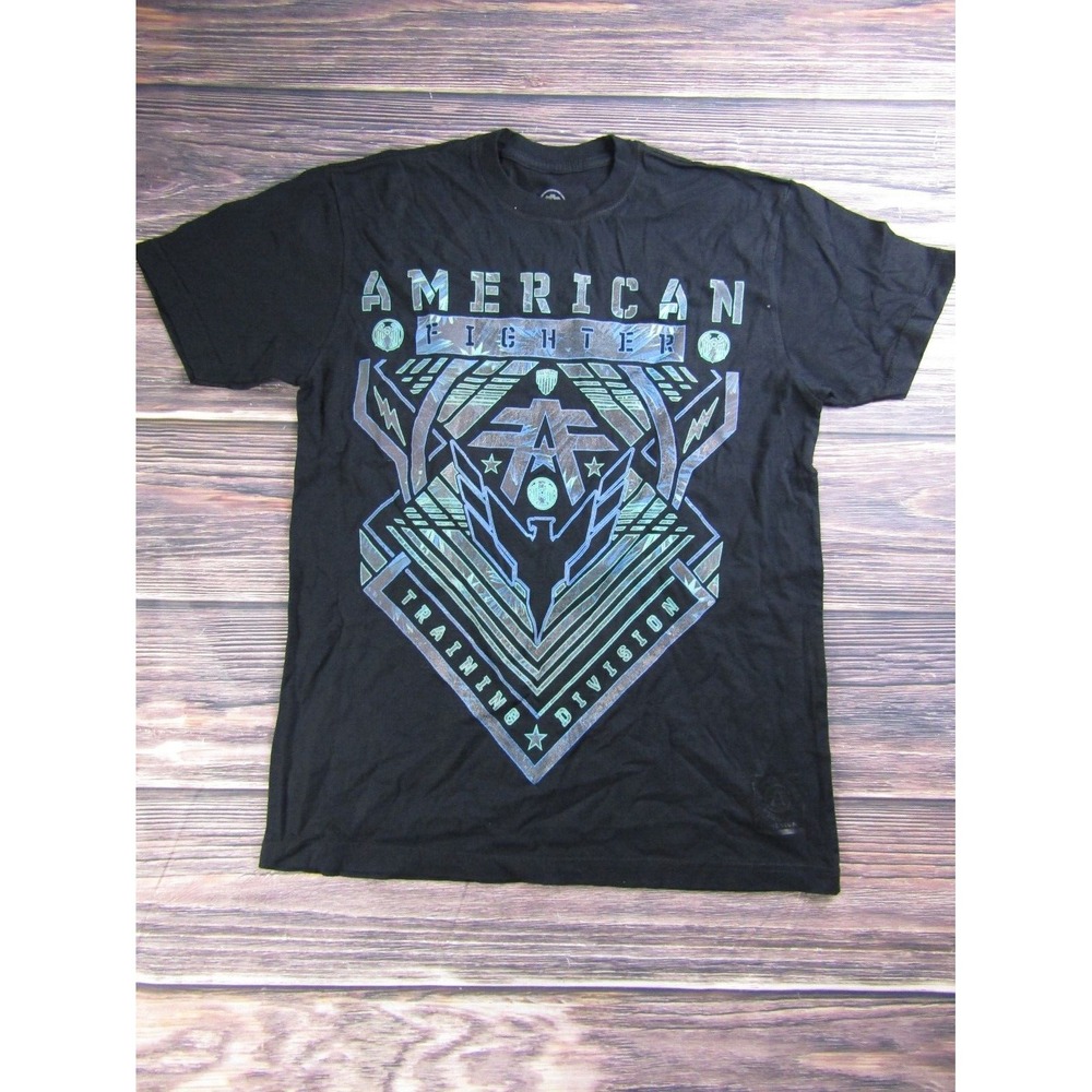 American Fighter T Shirt Mens Medium Black Iridescent Training Division Graphic